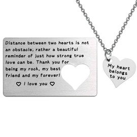 Engraved Wallet Inserts Card Long Distance Couples Gifts Metal Wallet Insert Necklace Couple Matching Set