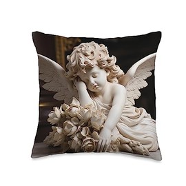 Cute Sleeping Angel Garden Cherub Statue Heaven Throw Pillow