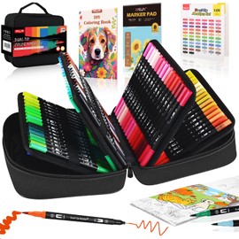 Dual Brush Marker Pens,128 Colors Art Markers Set with Fine & Brush Tip for Kids Adult Coloring Book, Bullet Journaling, Drawing, Note Taking, Planner, Hand Lettering, Calligraphy, Art Supplies Kit