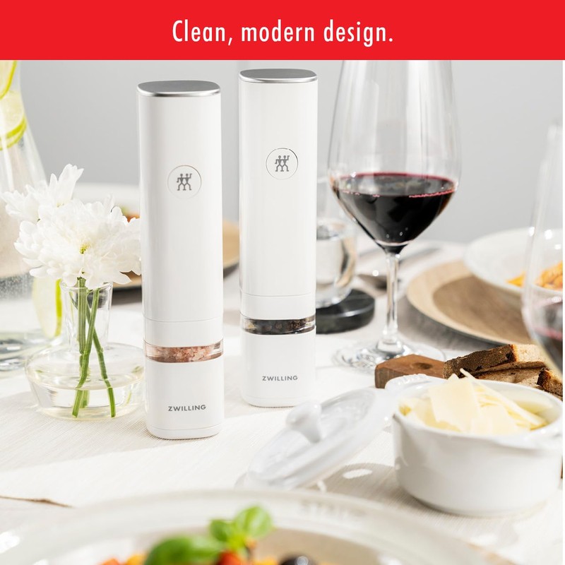 ZWILLING Enfinigy Motorized Electric Salt/Pepper Mill - LED Lighted, White