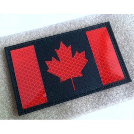3x5 Large Reflective Canada Flag Tactical Patches Hook-Fastener Backing Canadian Maple (5" Width x 3" Height) (black .red)