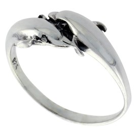 Sterling Silver Double Dolphin Ring for Women 3/8 inch wide size 10