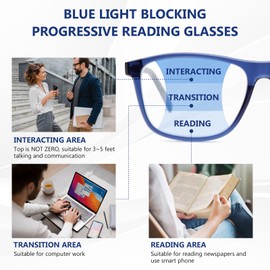 Epavouos Progressive Multifocus Reading Glasses Men TR90 Frame Lightweight Trifocal Transition Computer Readers Near Workspace Anti Blue Light Blue 1.25