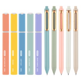 deli Aesthetic Highlighters And Gel Pens,10 Pack, No Bleed Bible Highlighters, Assorted Color, Black Ink Gel Pens, Dry Fast For Bibles Journaling Planner Notes