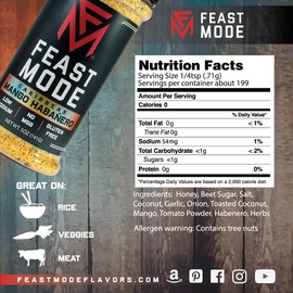 NEW! Caribbean Mango Habanero - Feast Mode Flavors - Low Sodium , No MSG , Gluten Free , All Natural , Meal Prep Seasoning, Healthy, Sweet and Spicy, Coconut, Pepper, Tasty, Fruit, Chicken Seasoning, Taco, Spices