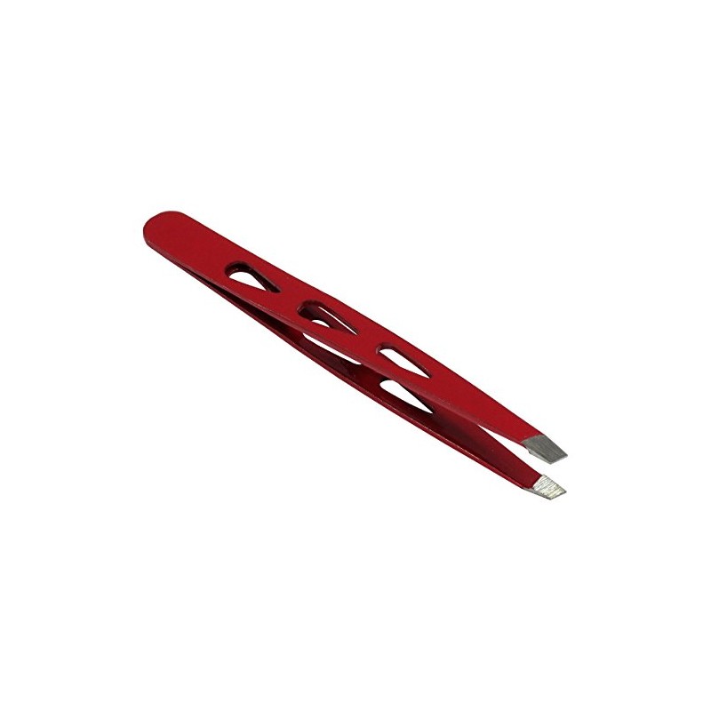 HTS 172D2 4" Red Slanted Eyebrow Tweezers with Droplet Holes