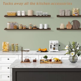 Forbena Large Floating Book Shelves for Wall with Lip Set of 4, 48 Inches Long Rustic Wall Bookshelf for Classroom Library, Narrow Wooden Picture Ledge Shelves for Photo Frames (Dark Brown)