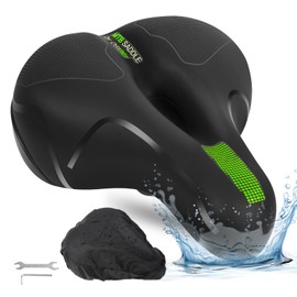 OSIGEI Bicycle Saddle Comfortable Soft Memory Foam Bicycle Saddle Ergonomic Bicycle Accessories Wide Bicycle Saddle for City Riding, City MTB Bicycle Seat with Tools (Green)