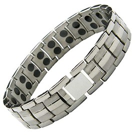 Stargems Magnetic Pure Titanium Bracelet Mens Womens HIGH Strength 3,000 Gauss Magnets DOUBLE ROW Silver Oyster style Ladies Bangle + Gift Pouch