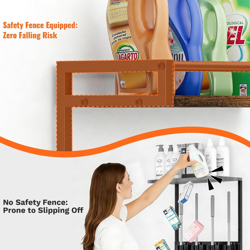 FLOUREE 2 Packs Broom Holder Wall Mount with Shelf Load
