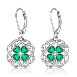 St Patricks Day Earrings Shamrock Earrings for Women Sterling Silver Celtic Irish Four Leaf Clover Earring Mothers Valentine Day Shamrock Gifts Jewelry