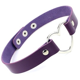 Alisitina Choker Necklace for Women,0.7" Width Soft Love Heart Adjustable Leather PU Goth Tops Punk Chain Gothic Jewelry Necklaces (Purple)