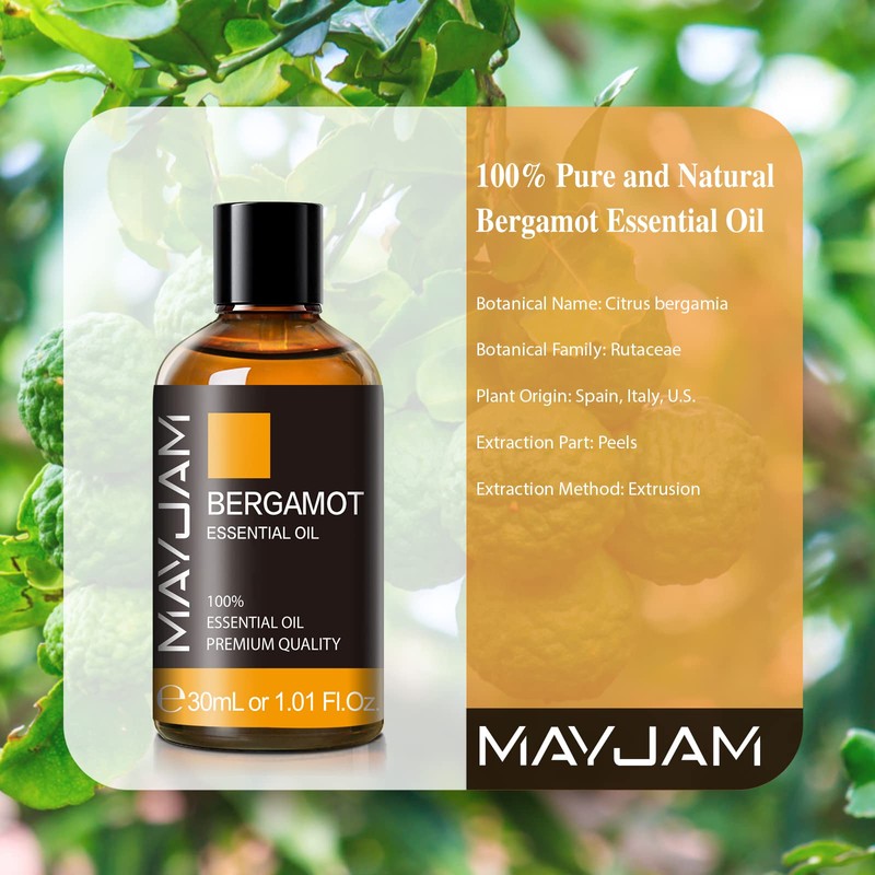 Bergamot Essential Oil 30ml/1.01fl.oz, MAYJAM Premium Bergamot Oils for Diffuser,