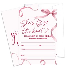 Mueddur Bridal Shower Invitations With Envelopes, She's Tying The Knot Wedding Invites, Pink Bow Bachelorette Party Decorations, Pack of 25 Fill-in Invitation Cards -12