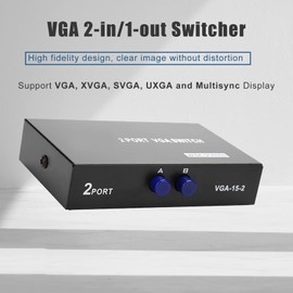 VGA Switch 2 in 1 Out, VGA Splitter Audio Video Switcher Box, 1 Host 2 Displays or 2 Hosts 1 Display, for Laptop, TV, Projector