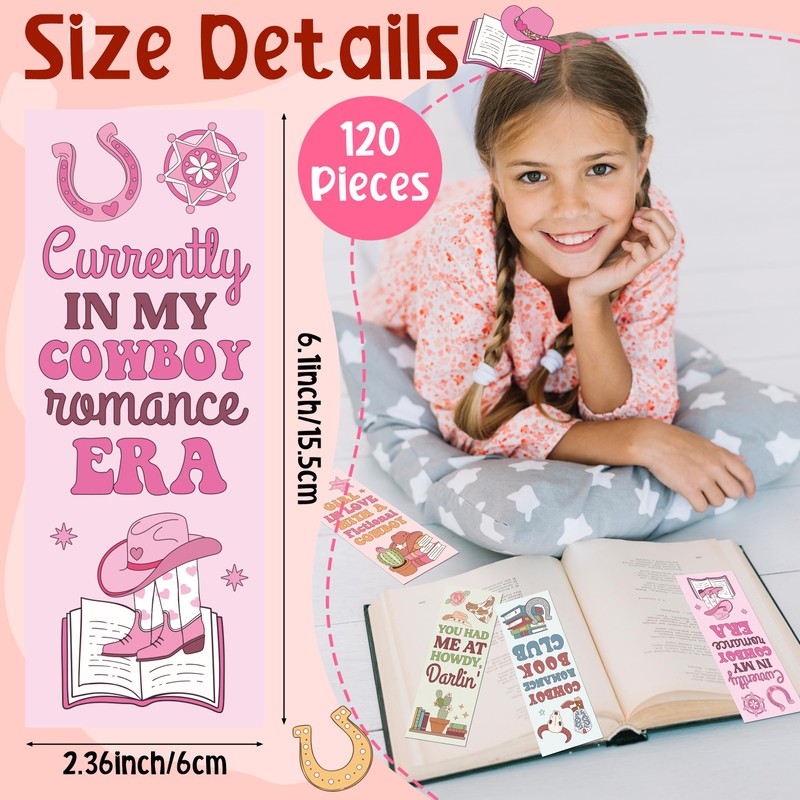 Laffact Cowboy Romance Reader Bookmarks, 120Pcs Book Lover Birthday Gifts