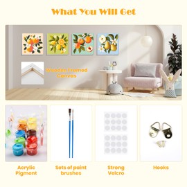 MISCER 4 Pack Paint by Numbers for Adults Beginner, Fruit Paint by Number Kits for Kids, DIY Acrylic Oil Painting Suitable for Home Decoration (8x8inch)