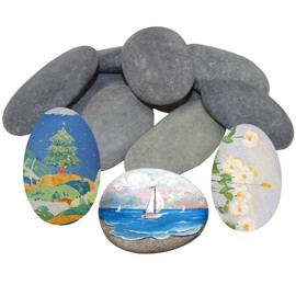 Rierousy Pack of 9 Stones for Painting, Pebbles for Painting, Natural River Stone, 5-7 cm Smooth Flat Stones for Painting for Art, Crafts, Aquariums, Garden Decoration