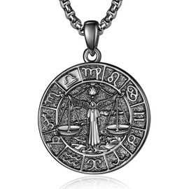 ADMETUS 12 Zodiac Sign Necklaces, 925 Silver Zodiac Sign Pendant Jewellery Round Zodiac Sign Constellation Chain Gifts for Men with 2.5 mm 22 Inches + 2 Inch Rolo Chains, Sterling Silver, No Gemstone