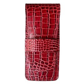 LAMBROSDN Printed Alligator Cowhide Leather Pen Case, Luxury Crocodile Sleeve, Pen & Pencil Case with Flap for 2-3 Pens (Wine)