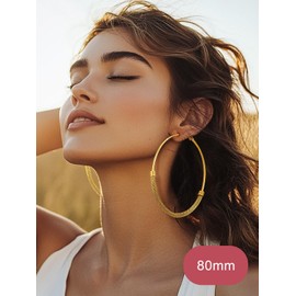 FOCALOOK 80mm Big Gold Hoop Earrings, 14K Gold Plated Lightweight Thin Hoops for Women