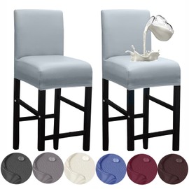 HFCNMY Bar Stool Covers,2 Pack Stretch Waterproof PU Bar Stool Covers with Backs Bar Stool Chair Covers Barstool Covers Slipcovers with Back Pub Counter Stool Chair Cover Light Gray