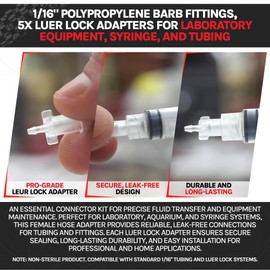 BleedZone Female Luer Lock Adapter to 1/16" Hose Barb, PP Polypropylene Female Luer Lock Connector to 1/16 Tube Fitting, Barb Connector for Tubing, Syringe Adapter for Laboratory Equipment 5 Pieces