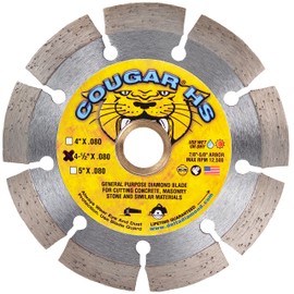 Delta Diamond Cougar HS 4 1/2 Inch Segmented Diamond Saw Blade, 7/8"-5/8" Arbor, Premium, General Purpose Wet/Dry Cutting Concrete, Masonry, Brick, Block (4.5")