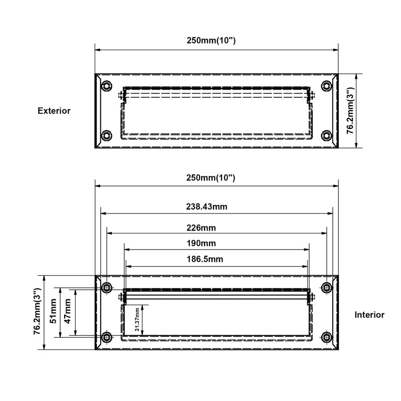 QCAA Solid Brass Mail Slot, with Solid Brass Interior Frame,