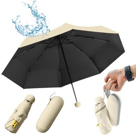 SLTAXAR Compact Umbrella, Storm Resistant with 8 Ribs, Pocket Umbrella, Mini Umbrella, Folding UV Umbrella, Mini Umbrella, Lightweight Mini Umbrella, Women, Perfect for Any Handbag, Yellow bleached