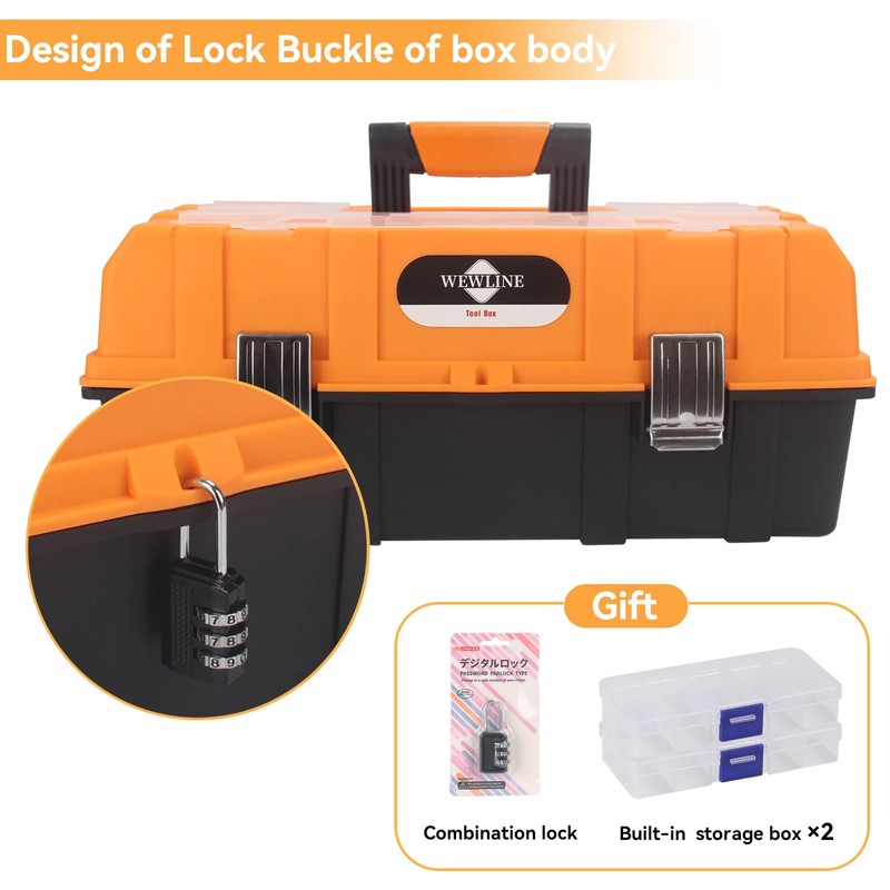 WEWLINE 16.5-Inch Tool Box Organizer 3-Layer Multiplication Plastic Storage Toolbox