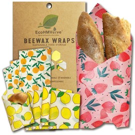 EcoHMVerve Beeswax Reusable Food Wraps for Bread & Sandwiches – Organic Cotton, Beeswax & Pine Resin Reusable Food Wrap – Eco-Friendly Kitchen Storage