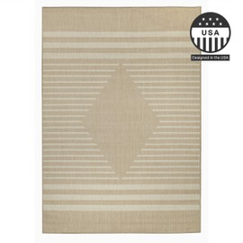 FH Home Flat Woven Outdoor Rug - Waterproof, Easy to Clean, Stain Resistant - Premium Polypropylene Yarn - Modern Geometric Kilim - Patio, Porch, Deck, Balcony - Mesa - Beige - 5ft 2in x 7ft 6in