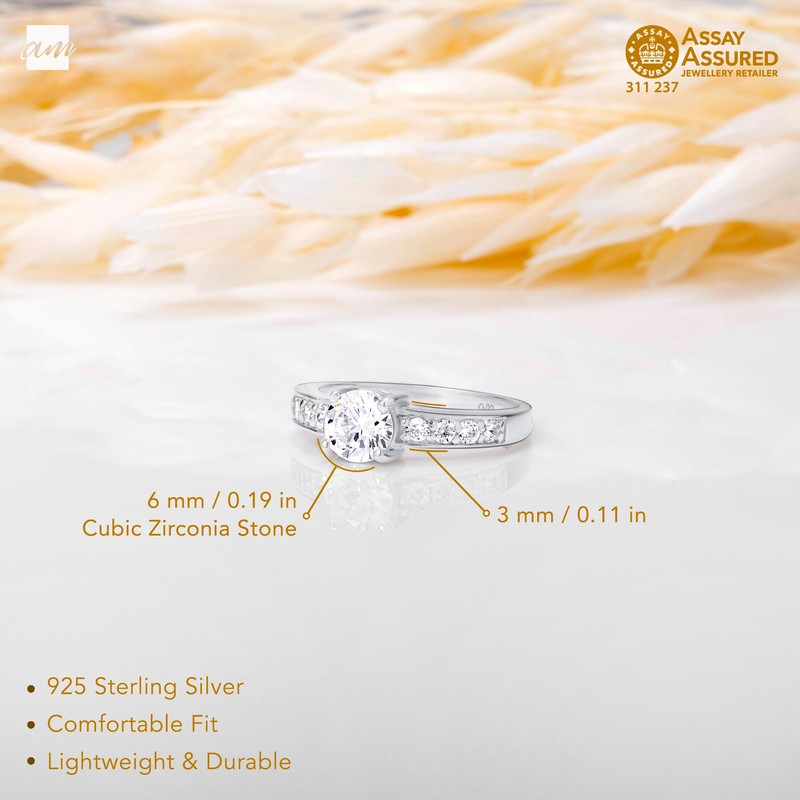 Amberta Solid 925 Sterling Silver Engagement Ring for Women |