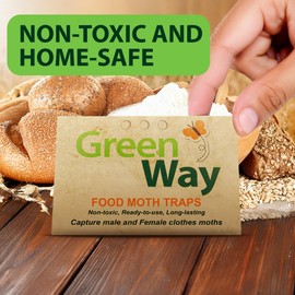 Greenway Pantry Food Moth Traps, Captures Male & Female Moths, Pheromone Attractant, Alternative to Naphthalene Balls, Non-Toxic, Child & Pet Safe, 1 Pack (Includes 2 Traps and 2 Lures)