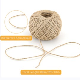 alwaiiz Jute Twine 1.5 mm x 100 m, Tear-Resistant Jute Yarn, Jute Cord, Suitable for Gift Wrapping, Crafts and Light Gardening, Brown