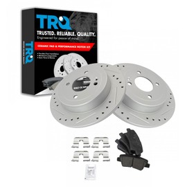 TRQ Rear Performance Brake Pad & Rotor Kit Brake Pads Brake Rotors Set Ceramic Premium G-Coated Compatible with 2012-2017 Hyundai Accent 2012-2016 Kia Rio