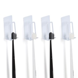 Yagoo 4 Pcs Adhesive Toothbrush Holders，304 Stainless Steel Toothbrush Holders Wall Mounted Electric Toothbrush Holder for Bathrooms Accessories (4, White)