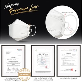 FINE TECH [10 Pcs] NEPURE [Adjustable Ear Loop] Premium KF94 Certified 4-Layer Safety [White] Face Mask for Adult [2 Packs - 5 Masks/Pack][Made in KOREA] + Ear Saver/Lanyard