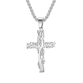 Logos Trading Post Stainless Steel Cross Necklace for Men, Tree Cross