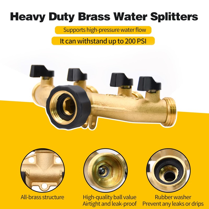 4 Way Hose Splitter with 4Pcs Garden Hose Extension Adapter,