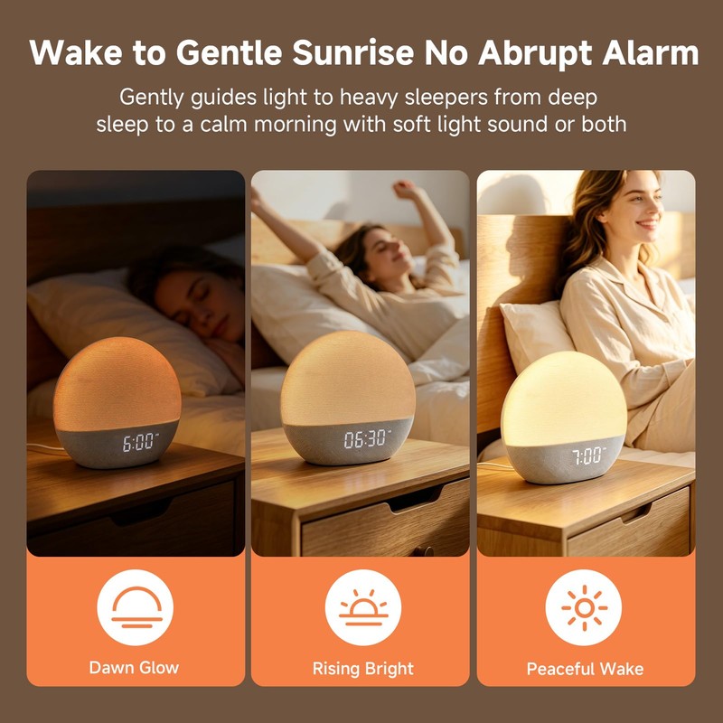Sunrise Alarm Clock with Radio, White Noise Machine, Wake Up