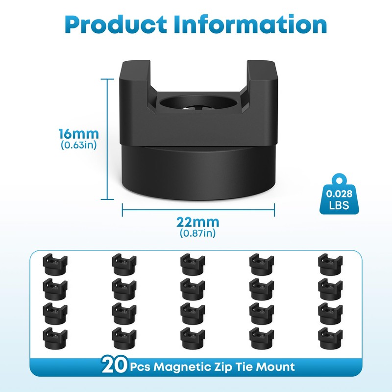 20Pcs Magnetic Zip Tie Mount Heavy Duty Magnetic Cable Zip