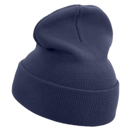 Made in USA Golden US Submarine Veteran Logo 12 Inch Solid Knit Cuff Long Beanie - Navy OSFM