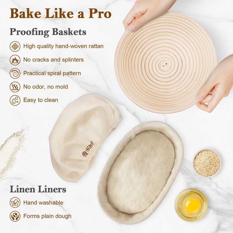 REMEIT Sourdough Starter Kit with Banneton Bread Proofing Basket Set,