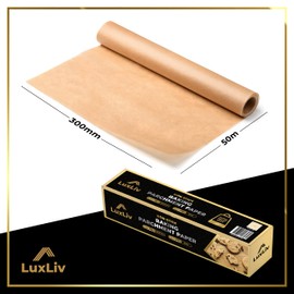 LuxLiv® 50m Unbleached Brown Parchment Paper Roll for Baking, Sourdough Bread Baking Accessories, Wax Paper Roll, Cooking Paper - Extra Thick and Non-Stick Greaseproof 0.3m Wide Sheets for Baking