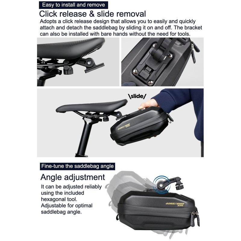 GORIX Bike Saddle Bag Rear Hard Shell Durable Waterproof Cycling