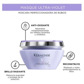 Kit Tratamiento Matizador Para Cabello Rubio Mascarilla Ultra Violet y Termoprotector Cicaplasme Kerastase Blond Absolu                               