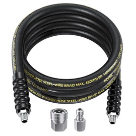 POHIR 10FT Pressure Washer Whip Hose 4800psi 3/8'' Steel Wire Braided with 3/8'' Quick Connect Plug, Hose Reel Connector Jumper Hose for Pressure Washing (4800PSI, 10FT)