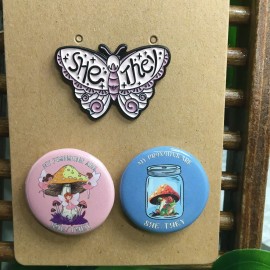 Handmade 3 PC Pronoun Badges Pins Gender Identity 1" Round Pinback Button New She/They